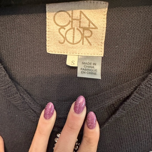 Chaser Off-the-Shoulder Sweater in Black with Rhinestone Wolf Design Small - Picture 3 of 4